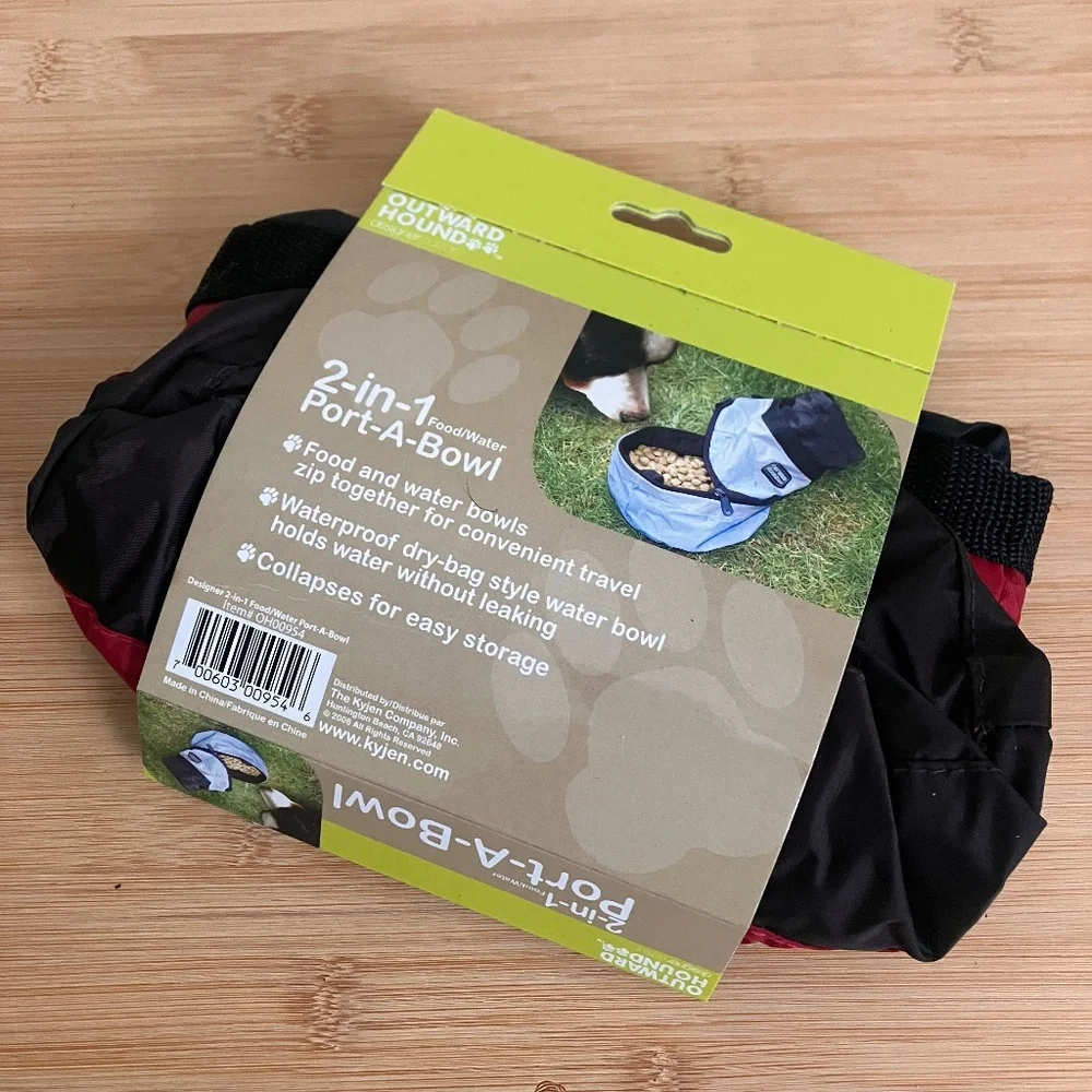 Outward Hound 2-in-1 Food & Water Travel Pet Bowl in Red & Black